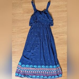 Mudd Girls Boho Embroidered Maxi Dress Blue Ruffle Sleeveless Size 10